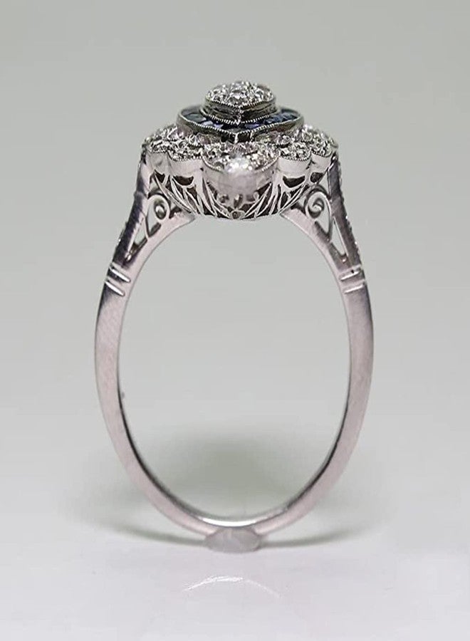 Cutesmile Antique Edwardian Silver Filled Blue Sapphire CZ Crystal Eye-Shape Ring Band (8) - Image 3