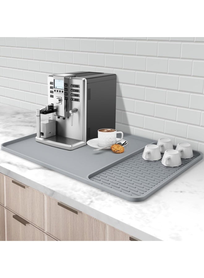 Silicone Coffee Mat,24'' x 16'' Coffee Bar Mat with Detachable Dish Drying Mat for Kitchen Countertops,Coffee Bar Accessories Fit Under Coffee Maker Coffee Machine Espresso Machine Dish Rack - Image 1