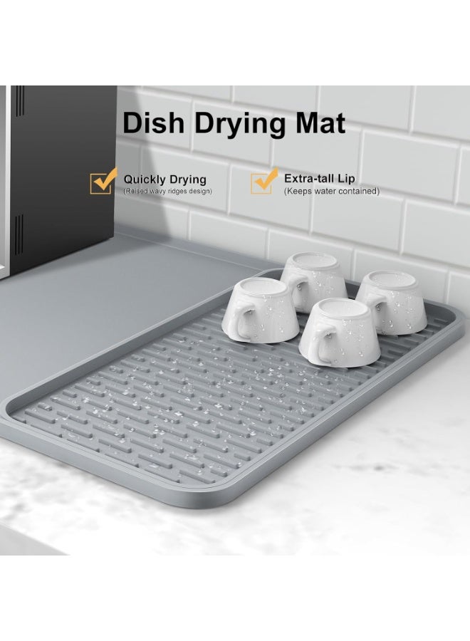 Silicone Coffee Mat,24'' x 16'' Coffee Bar Mat with Detachable Dish Drying Mat for Kitchen Countertops,Coffee Bar Accessories Fit Under Coffee Maker Coffee Machine Espresso Machine Dish Rack - Image 3