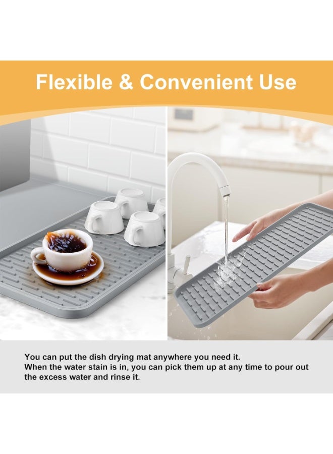 Silicone Coffee Mat,24'' x 16'' Coffee Bar Mat with Detachable Dish Drying Mat for Kitchen Countertops,Coffee Bar Accessories Fit Under Coffee Maker Coffee Machine Espresso Machine Dish Rack - Image 4
