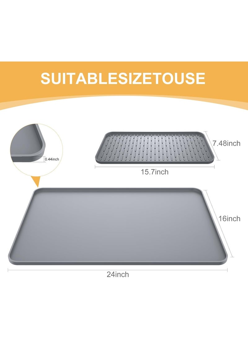 Silicone Coffee Mat,24'' x 16'' Coffee Bar Mat with Detachable Dish Drying Mat for Kitchen Countertops,Coffee Bar Accessories Fit Under Coffee Maker Coffee Machine Espresso Machine Dish Rack - Image 5