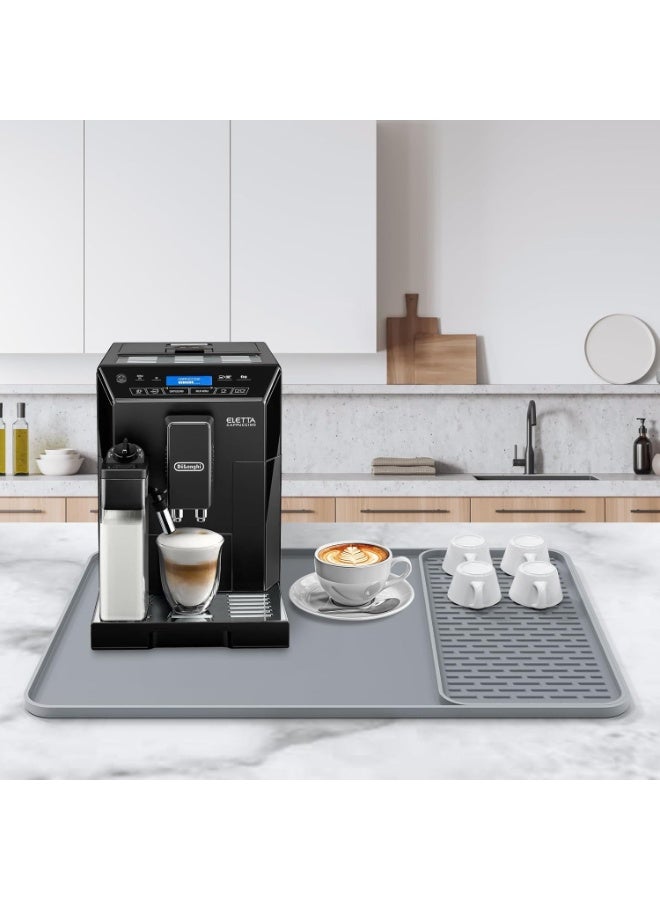 Silicone Coffee Mat,24'' x 16'' Coffee Bar Mat with Detachable Dish Drying Mat for Kitchen Countertops,Coffee Bar Accessories Fit Under Coffee Maker Coffee Machine Espresso Machine Dish Rack - Image 2