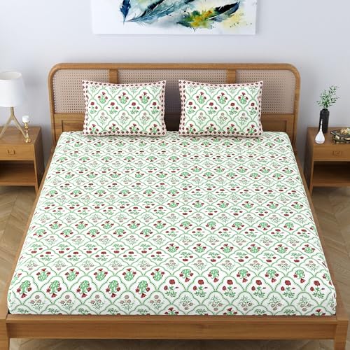 Colorish Royal Arch Motif Cotton Blend King Size Bedsheet Set – Scarlet Green - Image 2