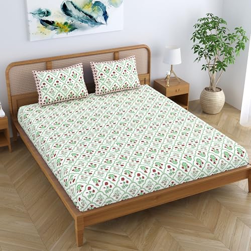 Colorish Royal Arch Motif Cotton Blend King Size Bedsheet Set – Scarlet Green - Image 4