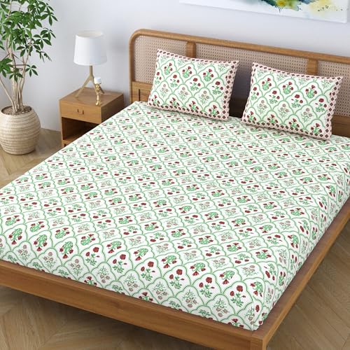 Colorish Royal Arch Motif Cotton Blend King Size Bedsheet Set – Scarlet Green - Image 3