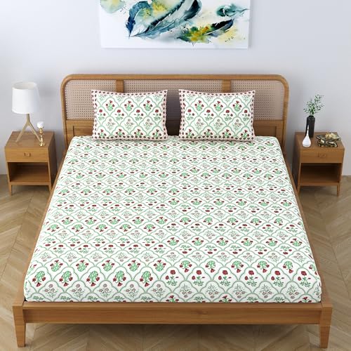 Colorish Royal Arch Motif Cotton Blend King Size Bedsheet Set – Scarlet Green - Image 5