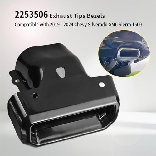 Vanshly 1 PAIR 2253506 Exhaust Tips Bezels GLOSS Black Compatible with Chevy Silverado/GMC Sierra 1500(2019-2024),Exhaust Tailpipe Tip Replaces Left& Right 84434641 Exh Tail Pipe Port,84434642 Sleeve Assembly - Image 2