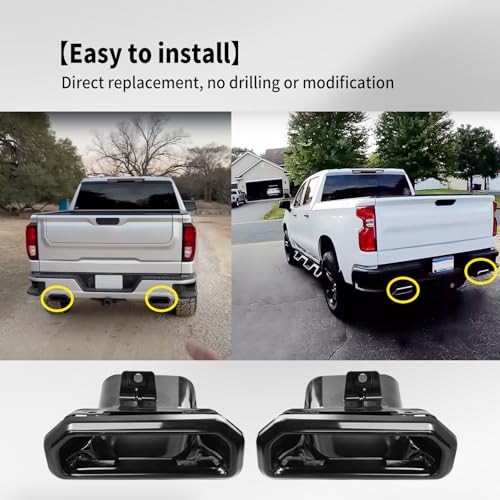 Vanshly 1 PAIR 2253506 Exhaust Tips Bezels GLOSS Black Compatible with Chevy Silverado/GMC Sierra 1500(2019-2024),Exhaust Tailpipe Tip Replaces Left& Right 84434641 Exh Tail Pipe Port,84434642 Sleeve Assembly - Image 5