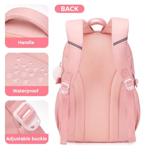 MININAI Cute Backpack for Kids Teen Girls Boys Kawaii Aesthetic Elementary Middle School Student Bookbag Preppy Laptop Backpack for Ages 6-8 8-10 10-12 with Pin Accessories Plush Pendant, Beige - Image 5