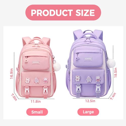 MININAI Cute Backpack for Kids Teen Girls Boys Kawaii Aesthetic Elementary Middle School Student Bookbag Preppy Laptop Backpack for Ages 6-8 8-10 10-12 with Pin Accessories Plush Pendant, Beige - Image 2