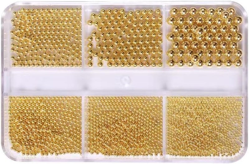 3D Nail Caviar Beads for Nail Art Metal Mini Nail Ball Beads Gold Nail Studs DIY Decorations Accessories Multi-Size. (Golden)