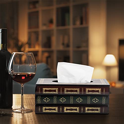 VERGOODR Crafted Classical Retro Wooden Antique Book Tissue Box Cover Rectangular Tissue Holder Dispenser Paper Cover Case Napkin Holder Home Decor for Bathroom Living Room Office car Kitchen (Red) - Image 5