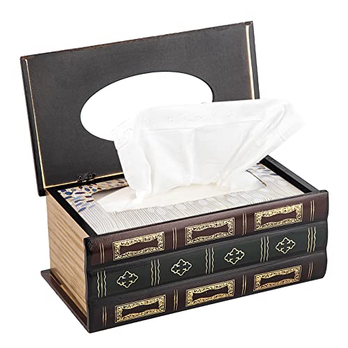 VERGOODR Crafted Classical Retro Wooden Antique Book Tissue Box Cover Rectangular Tissue Holder Dispenser Paper Cover Case Napkin Holder Home Decor for Bathroom Living Room Office car Kitchen (Red) - Image 3