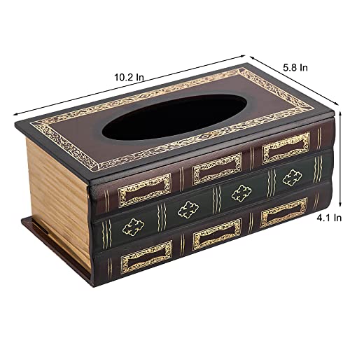 VERGOODR Crafted Classical Retro Wooden Antique Book Tissue Box Cover Rectangular Tissue Holder Dispenser Paper Cover Case Napkin Holder Home Decor for Bathroom Living Room Office car Kitchen (Red) - Image 4