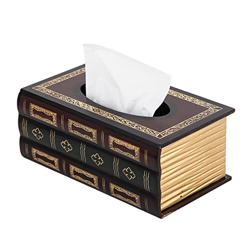 VERGOODR Crafted Classical Retro Wooden Antique Book Tissue Box Cover Rectangular Tissue Holder Dispenser Paper Cover Case Napkin Holder Home Decor for Bathroom Living Room Office car Kitchen (Red) - Image 1