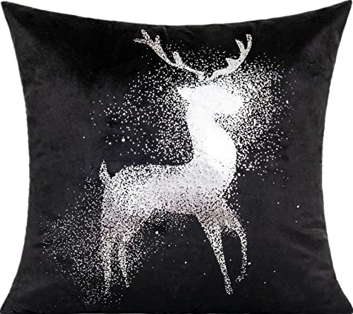 All Smiles Black Silver Christmas Throw Pillow Covers Decorations Cases 18X18 Set of 4 Winter Snowflakes Xmas Indoor Home Dcor Velvet Navidad Cushion for Bed Sofa Couch Tree Reindeer - Image 3