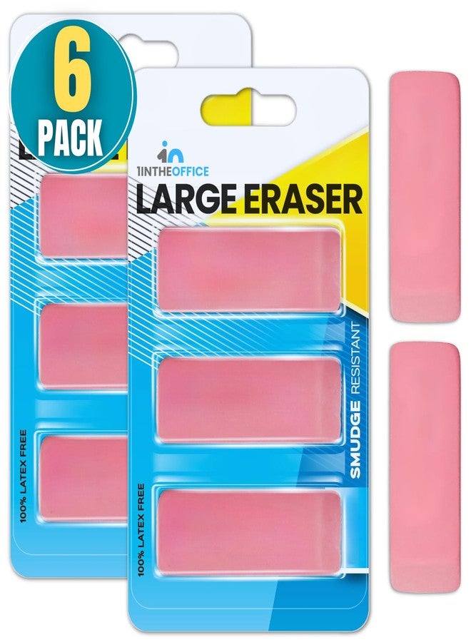 1InTheOffice Pink Erasers, Erasers for Kids, Bevel, Large Size, 6 Pack - Image 1