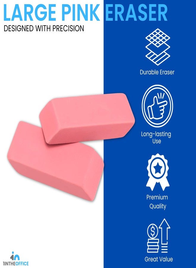 1InTheOffice Pink Erasers, Erasers for Kids, Bevel, Large Size, 6 Pack - Image 2