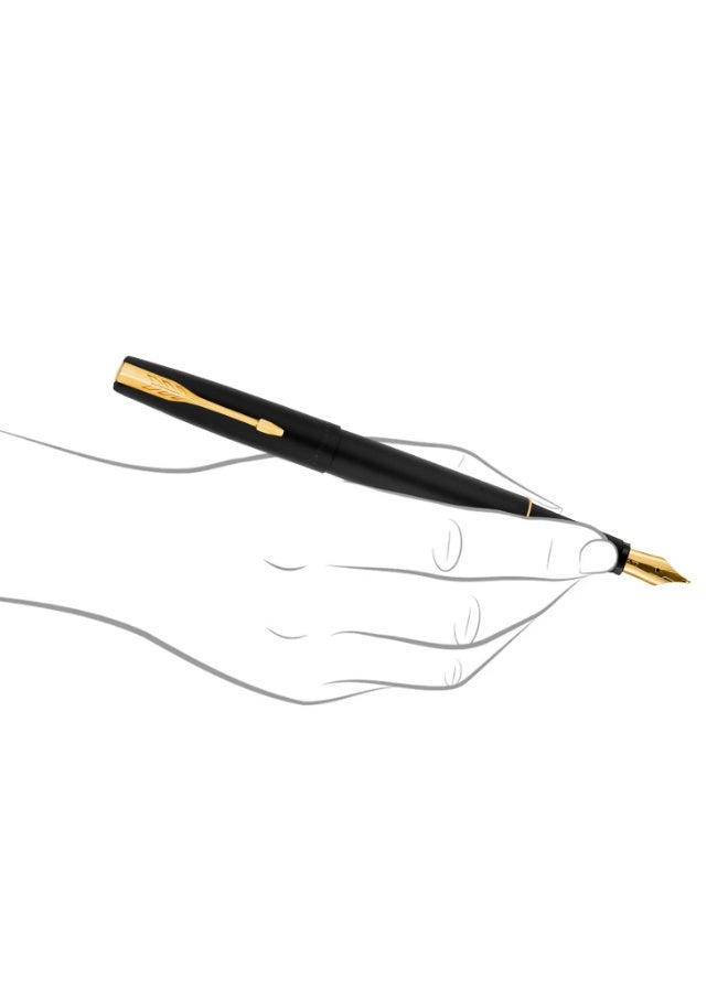 باركر قلم حبر سائل "باركر فرونتير" (Parker Frontier) | هيكل أسود مطفي مع لمسات ذهبية | حبر أزرق | قلم برأس دقيق (Fine Nib) قابل لإعادة التعبئة لكتابة سلسة | تجربة كتابة فاخرة للجميع - Image 4