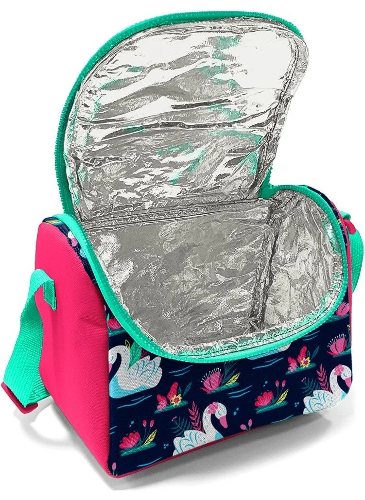 CORAL HIGH Kids Neon Coral Navy Blue Swan Patterned 3-Piece School Bag Set SET0123402