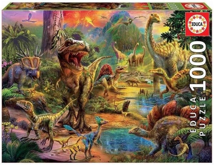 EDUCA - Dinosaur Land Puzzle 1000 Pieces. Dinosaur Puzzle for Young People and Adults from 14 years old. Puzzle 1000 Pieces Includes Glue Fixpuzzle (17655) - Image 1
