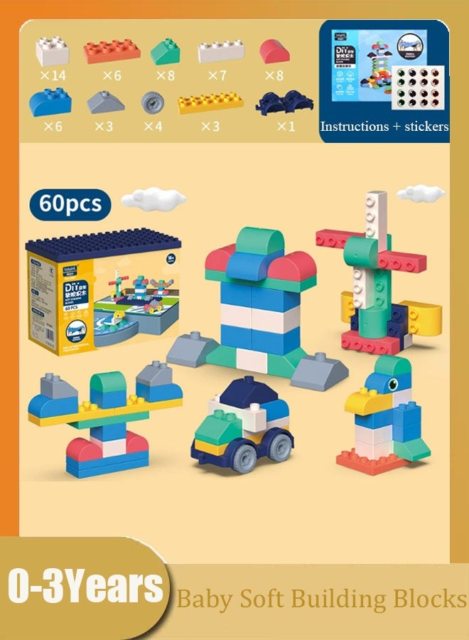 60 Pcs Building Blocks Set Educational Building Toys, Creative Construction Block Toys Set Learning Playset Kit for Boys Girls, Child Brain Development Preschool Kindergarten Toy Age 0-3 - Image 1