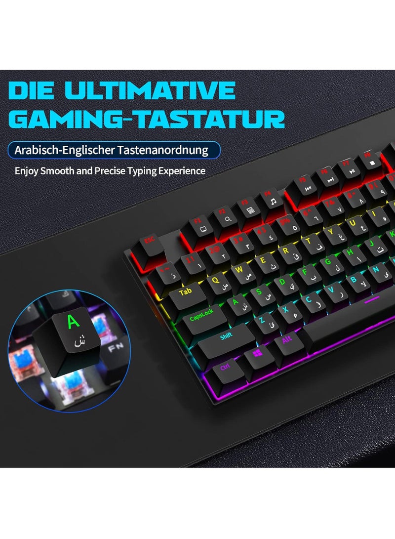Rock Pow Arabic English Mechanical Gaming Keyboard with RGB LED Backlit 104 Keys USB Interface E-sport Waterproof Wired Keyboard for Windows/MacOS/Android PC Gamers - Image 2