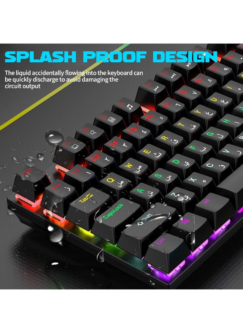Rock Pow Arabic English Mechanical Gaming Keyboard with RGB LED Backlit 104 Keys USB Interface E-sport Waterproof Wired Keyboard for Windows/MacOS/Android PC Gamers - Image 5