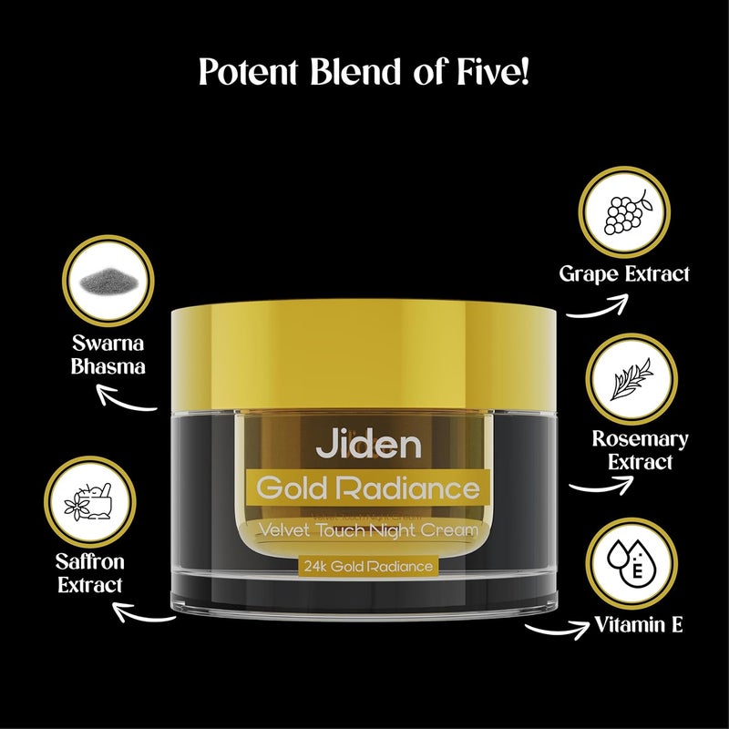 JIDEN Gold Radiance Night Cream  50gm Enriched with Swarna BhasmaSaffron ExtractGrape ExtractRosemary Extract for Brightens Skin Reduce Dark Spots  Tightens Pores for All Skin Types WomenMen - Image 3