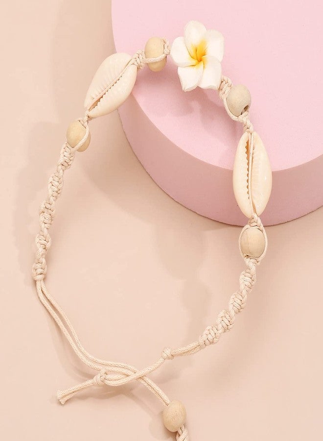 DATOA 2Pcs Hawaiian Shell Plumeria Anklet Bracelet for Women Adjustable Bohemia Tropical Flower Braided Bracelet Beach Party Foot Jewelry-A - Image 2