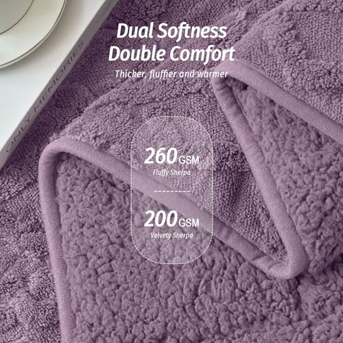 Wemore Weighted Blanket for Adults Twin Size 20 lbs, Dual Sided Soft Fuzzy Jacquard Sherpa Weighted Blankets for Sleeping, Cozy Fluffy Knitted Heavy Blanket for Couch Bed, Purple, 60 x 80 inches - Image 2