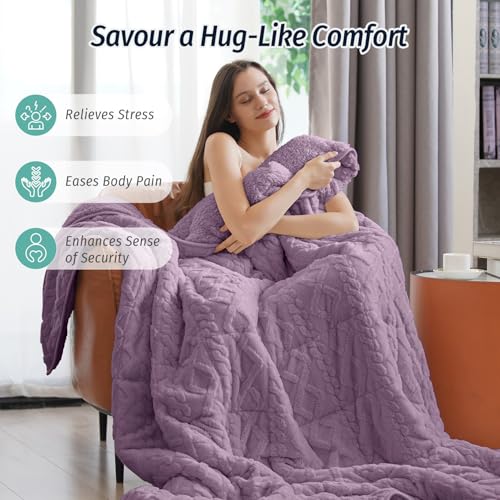 Wemore Weighted Blanket for Adults Twin Size 20 lbs, Dual Sided Soft Fuzzy Jacquard Sherpa Weighted Blankets for Sleeping, Cozy Fluffy Knitted Heavy Blanket for Couch Bed, Purple, 60 x 80 inches - Image 4