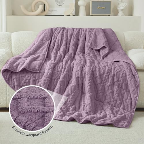 Wemore Weighted Blanket for Adults Twin Size 20 lbs, Dual Sided Soft Fuzzy Jacquard Sherpa Weighted Blankets for Sleeping, Cozy Fluffy Knitted Heavy Blanket for Couch Bed, Purple, 60 x 80 inches - Image 5