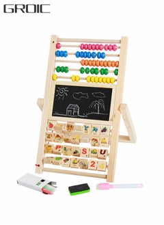 GROIC Multipurpose Drawing Board Calculation Stand Children Math Counting Toys, Children's Easel Wooden Abacus, Early Education Educational Toys Double Sided Whiteboard and Blackboard Vertical  - Image 1