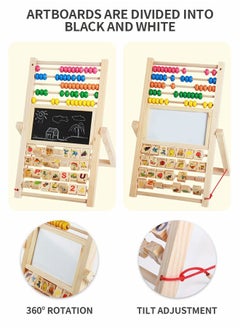 GROIC Multipurpose Drawing Board Calculation Stand Children Math Counting Toys, Children's Easel Wooden Abacus, Early Education Educational Toys Double Sided Whiteboard and Blackboard Vertical  - Image 2