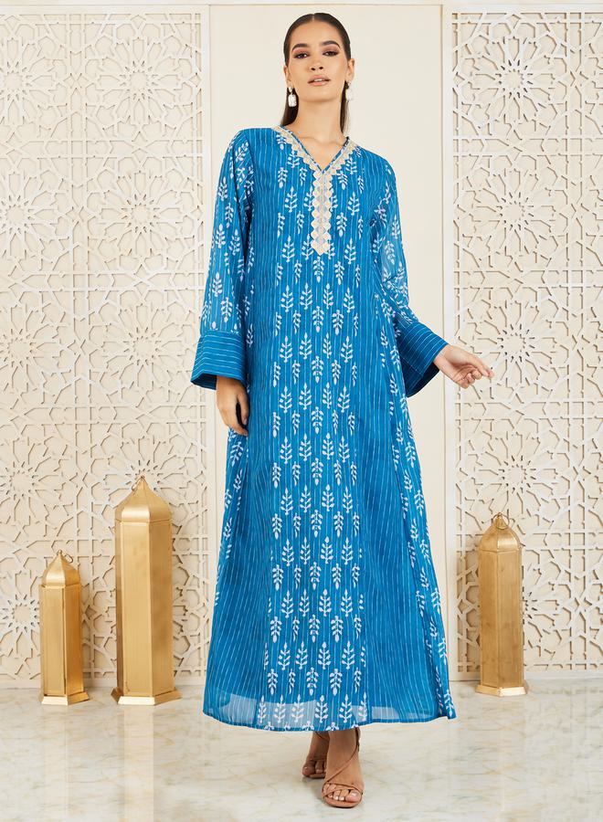 Styli Embroidered Printed Panel Jalabiya - Image 1