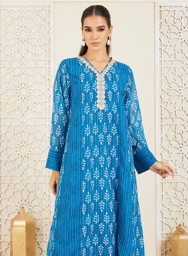 Styli Embroidered Printed Panel Jalabiya - Image 2