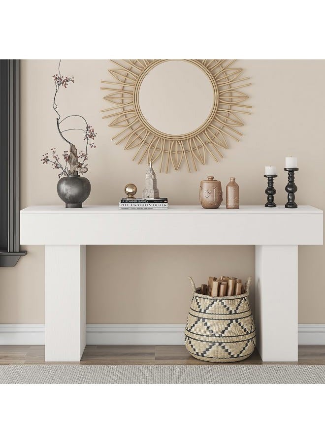 knoworld 63 Inch Long Console Table for Entryway, Farmhouse Wood Rectangular Sofa Table Behind Couch Table, Narrow Entryway Table for Living Room, Entrance, Hallway, Foyer, Easy Assembly (Classic White) - Image 5