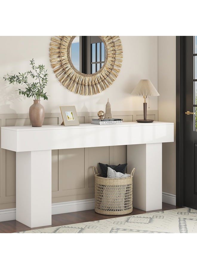 knoworld 63 Inch Long Console Table for Entryway, Farmhouse Wood Rectangular Sofa Table Behind Couch Table, Narrow Entryway Table for Living Room, Entrance, Hallway, Foyer, Easy Assembly (Classic White) - Image 3