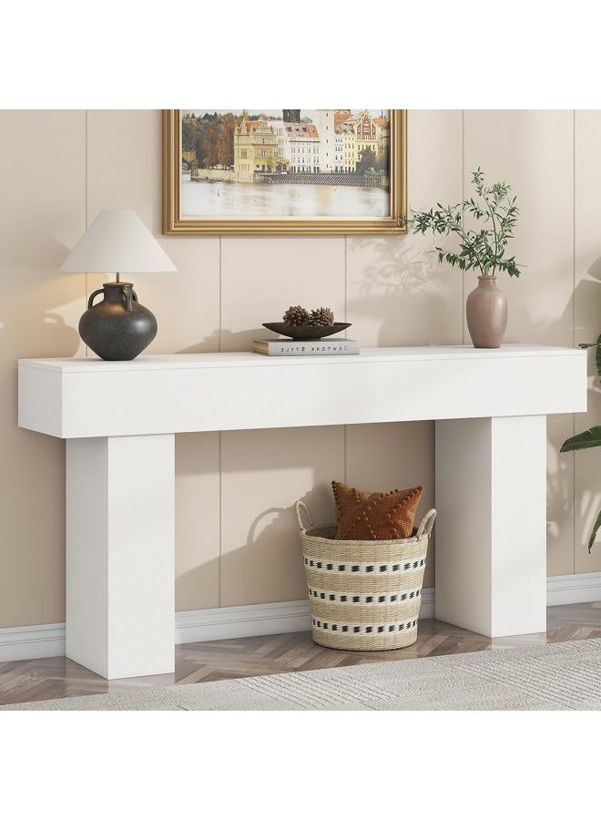 knoworld 63 Inch Long Console Table for Entryway, Farmhouse Wood Rectangular Sofa Table Behind Couch Table, Narrow Entryway Table for Living Room, Entrance, Hallway, Foyer, Easy Assembly (Classic White) - Image 1