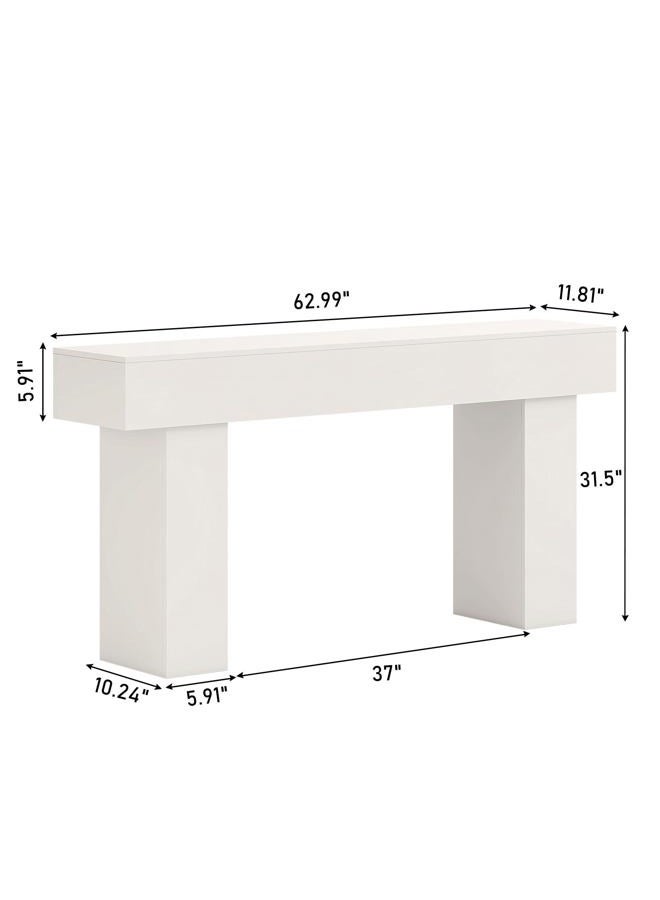 knoworld 63 Inch Long Console Table for Entryway, Farmhouse Wood Rectangular Sofa Table Behind Couch Table, Narrow Entryway Table for Living Room, Entrance, Hallway, Foyer, Easy Assembly (Classic White) - Image 2