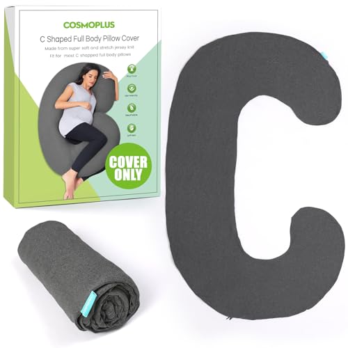 COSMOPLUS C Shaped Full Body Pillow Case  for MaternityStretchy Cool Breathable Jersey FabricProvides Sleep and Pregnancy SupportHeather Grey