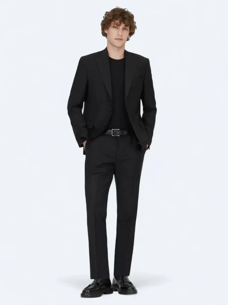 Kip Black Plain Modern Fit Wool Blended Suit