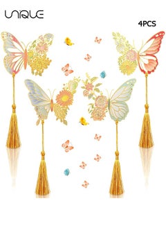 Metal Bookmarks for Women, 4Pcs Butterfly Bookmark with Tassel, Chinese Style Hollow Ancient Style Teacher's Day Bookmark, Exquisite Brass Creative Gift for Women Book Lovers Teacher