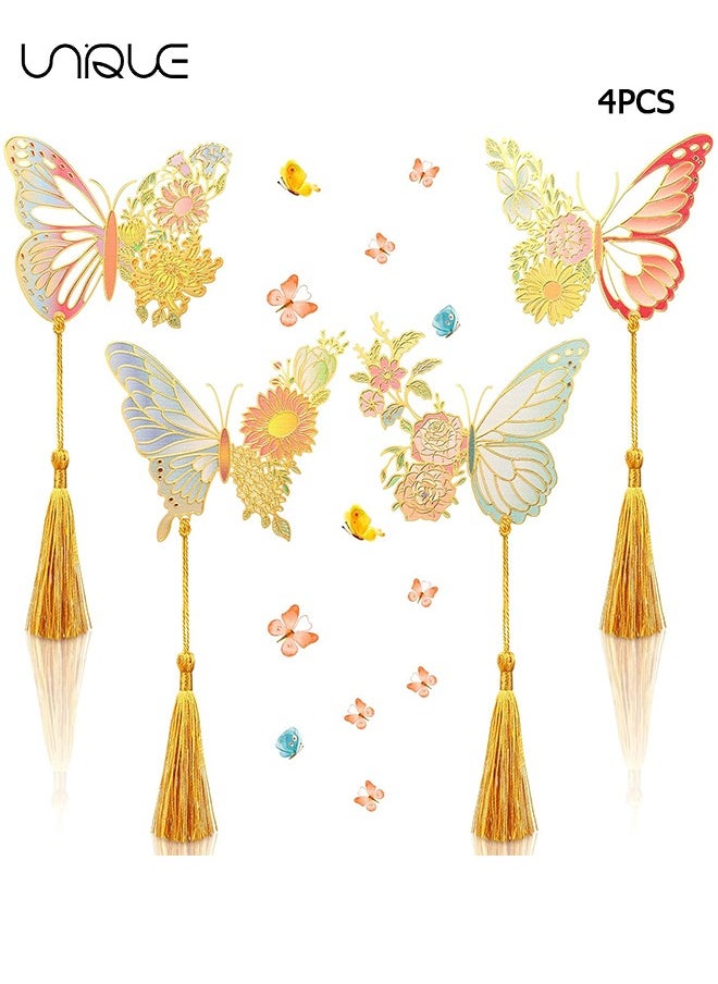 Unique - Metal Bookmarks for Women, 4Pcs Butterfly Bookmark with Tassel, Chinese Style Hollow Ancient Style Teacher's Day Bookmark, Exquisite Brass Creative Gift for Women Book Lovers Teacher - Image 1
