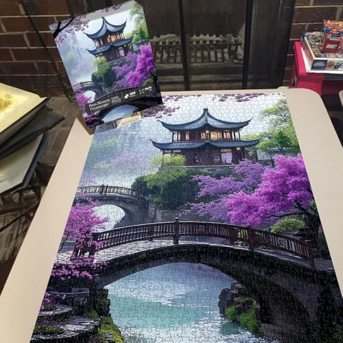 PICKFORU Plum Blossom Dreamscape Puzzles for Adults 1000 Pieces Vintage Flower Tree Scenery Puzzles Impossible Unique Lake Park Theme as Home Decor - Image 5