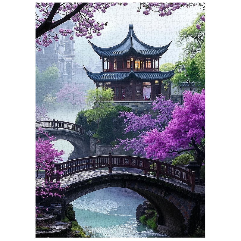 PICKFORU Plum Blossom Dreamscape Puzzles for Adults 1000 Pieces Vintage Flower Tree Scenery Puzzles Impossible Unique Lake Park Theme as Home Decor - Image 3