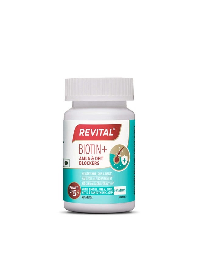 Revital Biotin+ with Amla and DHT Blockers for Hair Growth | Biotin, Amla, Zinc, Vitamin E & Pantothenic Acid | Supports Hair Strength & Skin Health | 50 tablets - Image 1