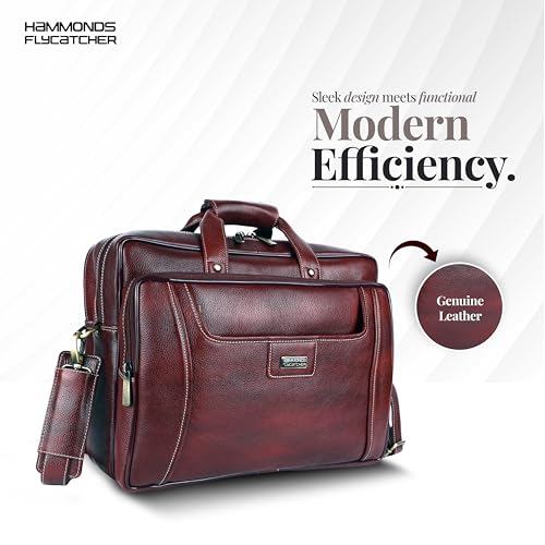 HAMMONDS FLYCATCHER Genuine Leather Office Bag for Men, Stylish 15.6 Inch Laptop Bag for Men for Office, Travel, Daily Use, Adjustable Strap and Multiple Compartments, 1 Year Warranty - Brown - Image 2