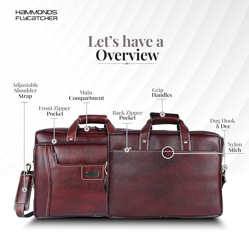 HAMMONDS FLYCATCHER Genuine Leather Office Bag for Men, Stylish 15.6 Inch Laptop Bag for Men for Office, Travel, Daily Use, Adjustable Strap and Multiple Compartments, 1 Year Warranty - Brown - Image 3